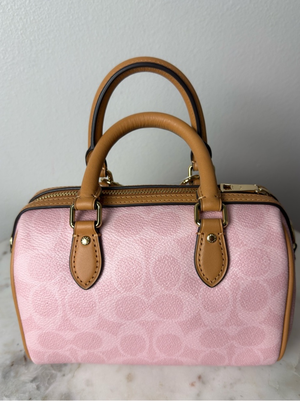 Coach Mini Rowan Crossbody Bag In Signature Canvas CEK79 Powder Pink Brown NWT - Picture 11 of 13